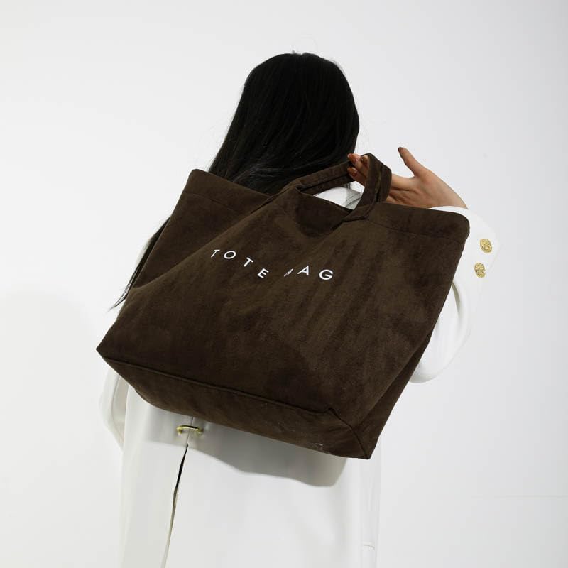 Cohawk Suede Tote Bag for Women Large Soft Tote Bag for Work Travel Letter Print Hobo Bag Fashion Handbag - Image 3